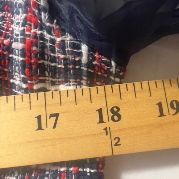 ZARA Tweed Plaid Top with Navy Sheer Chiffon Sleeves Size L - Picture 10 of 10